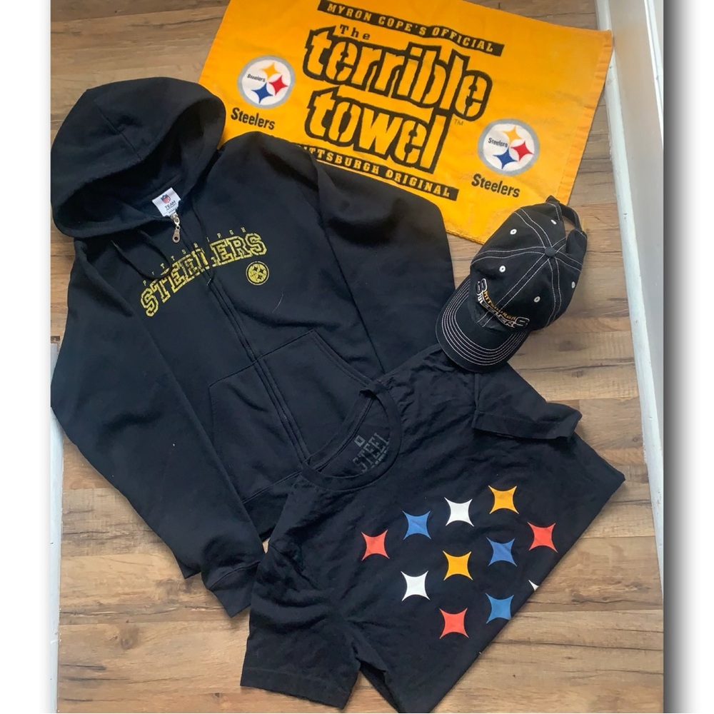 🏈Pittsburgh Steelers Bundle  Zipper Hoodie-M/✨Steeler Tee-M/Hat/Terrible Towel